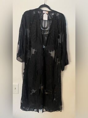 STYLE APPAREL Black Crochet Sheer Kimono